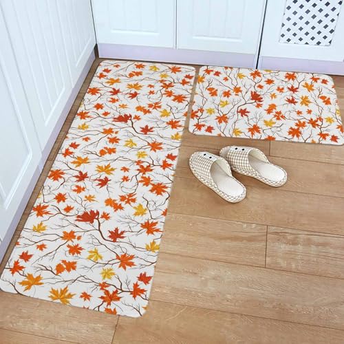 Fall Leaves Kitchen Rugs and Mats Set of 2