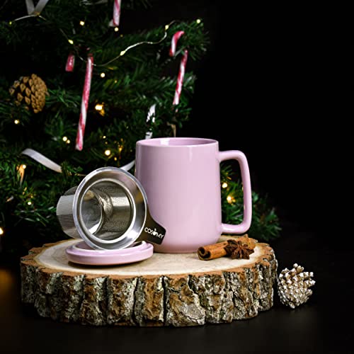 Taza de Te con Filtro y Tapa 500ml - Ceramica - Mantiene Caliente la Infusion - Rosa - Imagen 3