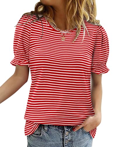 CRAZY GRID Women's Summer Tops Ruffle Short Sleeve 2025 Casual Knit Loose Fit T-Shirt
