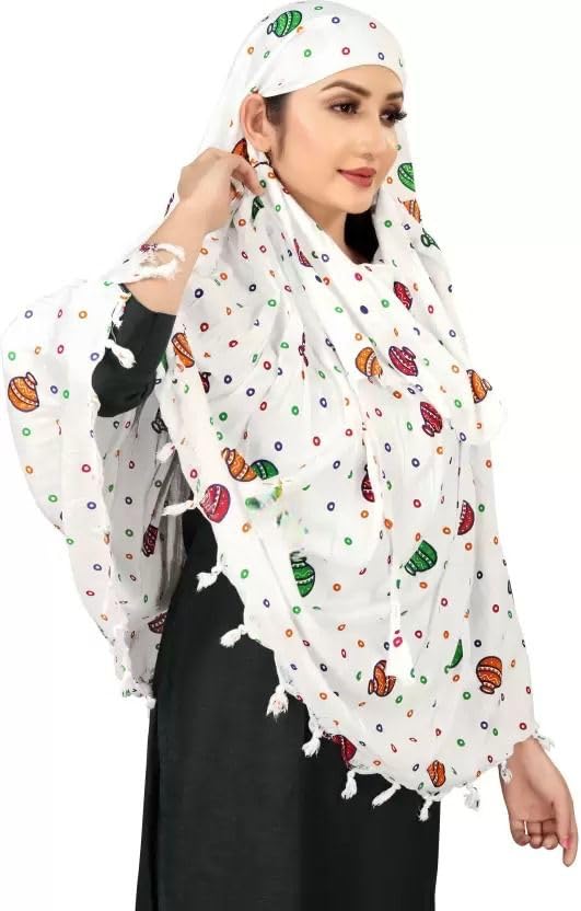 Image of SIXSIGMA Cotton Long Scarf Cum Mask scarves Usable for vehicle Driver | White Printed Design | Universal Size | For Girl & Women | Breathable Sun Protection Light Weight