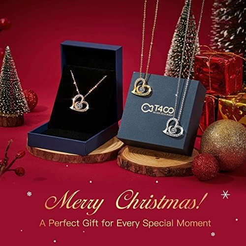 T400 Sterling Silver Necklace I Love You to The Moon and Back White Cubic Zirconia Heart Pendant Jewellery Gifts for Women Girls Her 18"+2" Chain