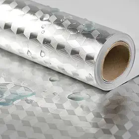 Rolo Papel Adesivo de Alumínio 3D Impermeável para Cozinha e Banheiro, À Prova de Óleo, Auto Colante, 40cm x 500cm