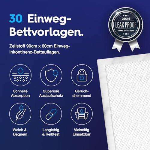 30 x PULP Krankenunterlagen 60x90cm | Hoch Saugfähig, Einweg Inkontinenz Bettunterlage | Wickelunterlage Für Babys | Inkontinenzauflagen Und Bettunterlage Wasserdicht Für Erwachsene, Baby's Haustiere