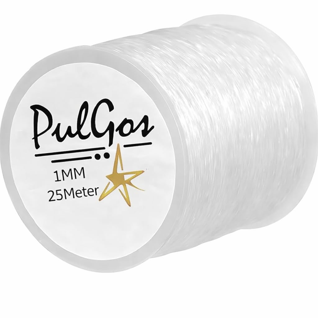 PulGos 25 Meters Clear Stretchy Elastic Cord-1.0mm Round Beading Thread for Bracelets, Necklaces DIY Jewelry Making Strong &Durable Spool for Crafting Flexible String for Beads& Handmade Accessories