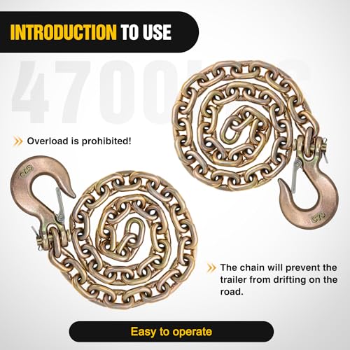 Image of Nilight 5 /16 inch X 35 inch Trailer Safety Chain 2pcs Grade 70 Towing Chain with Clevis Snap Hooks 18800lbs Break Strength for Trailer, RV,and Boat Towing