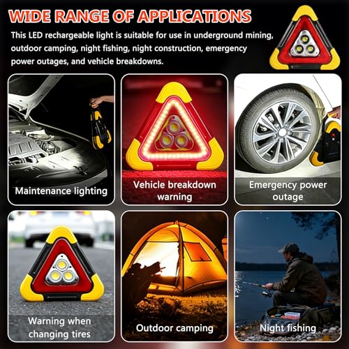 LED Warndreieck Auto Kfz mit Warnwesten Auto, 2-in-1 Solar Pannendreieck mit 4 Lichtmodi & SOS Funktion, Klappbares Tragbares Notfalllicht, Sicherheitsleuchte für Pannenhilfe,Auto,Camping & Reparatur