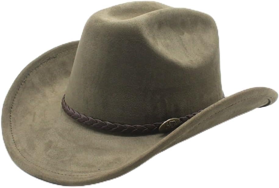 Western Cowboy Hat, White, Felt Material, Braided Brown Band, Classic Style