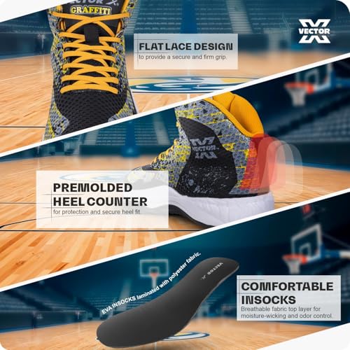 Image of Vector X Graffiti 3D Texture TPU Fusing|Eva Phylon Rubber Sole Stylish & Comfortable High Ankle Court Shoe Best for Squash Table Tennis Volleyball Indoor & Outdoor Sports Lace Up Sneakers for Men