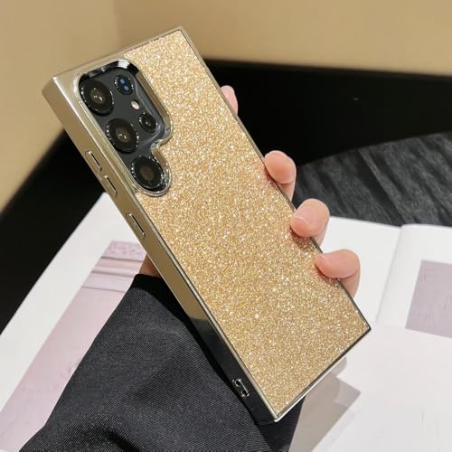 Coque Samsung S24 Ultra antichoc électroplaquée or, housse paillettes argentées