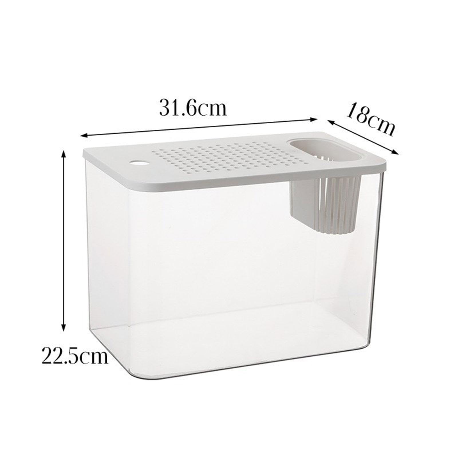 Reptilien Terrarium, Zubehör für Kleine Aquarien, Transparenter Lebensraum, Futterbox für Frösche, Schildkröten, Kampffische, Krebse, Weißer Deckel