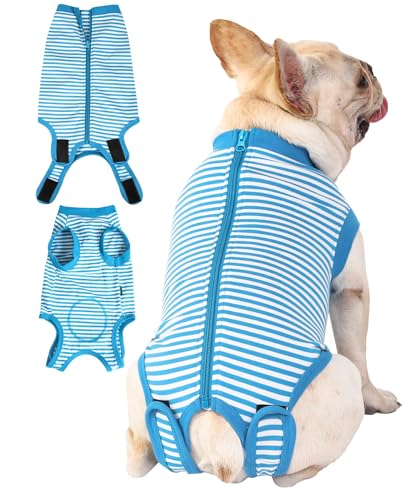 Image of Dog Blue Recovery Suit for X-Small Female Spay,Male Dog Surgery Suit,Narrow Blue-White XS