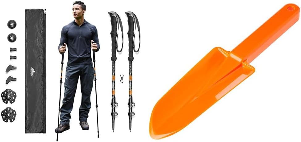 Cascade Mountain Tech Trekking Poles, Coghlans Back Packers Trowel - Aluminum Hiking Walking Sticks Expandable to 54" (Set of 2)