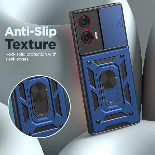 Image of Outlouders Back Cover for Motorola Moto Edge 50 Fusion 5G | D10 Tough Armor 360 Protection Case with Sliding Camera Shield & Ring Holder Stand Bumper Case (Blue)
