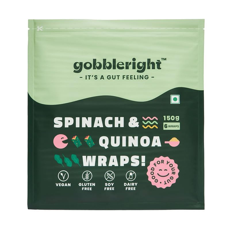 - Spinach & Quinoa Wrap 150g (6 Wraps - Pack of 1) | Low GI & High in Protein | Plant Based & Fibre Packed | Gluten Free & Vegan | Healthy Frozen Tortilla for Burrito, Wraps, Tacos