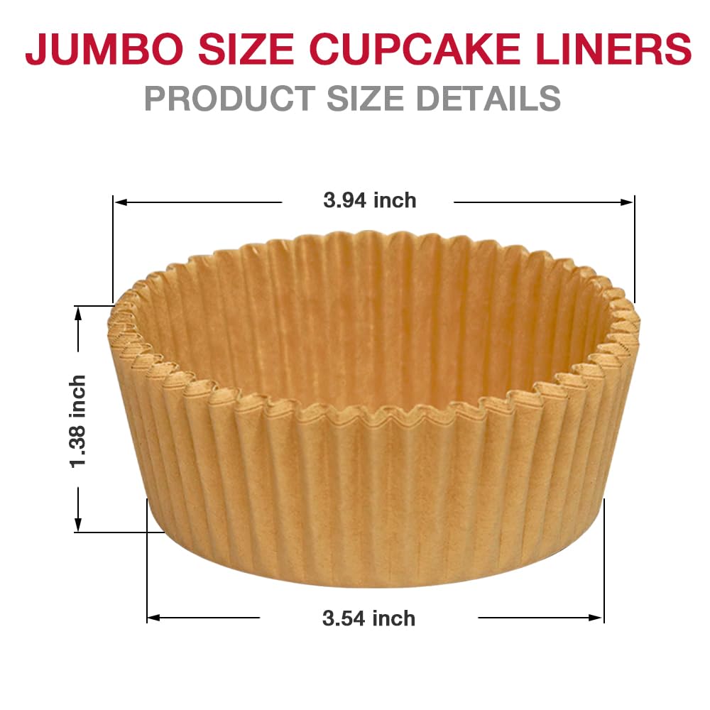 Forros extra jumbo para cupcakes, 200 unidades, 3.54 pulgadas de pergamino para hornear, papeles para magdalenas, tazas para hornear (marrón)