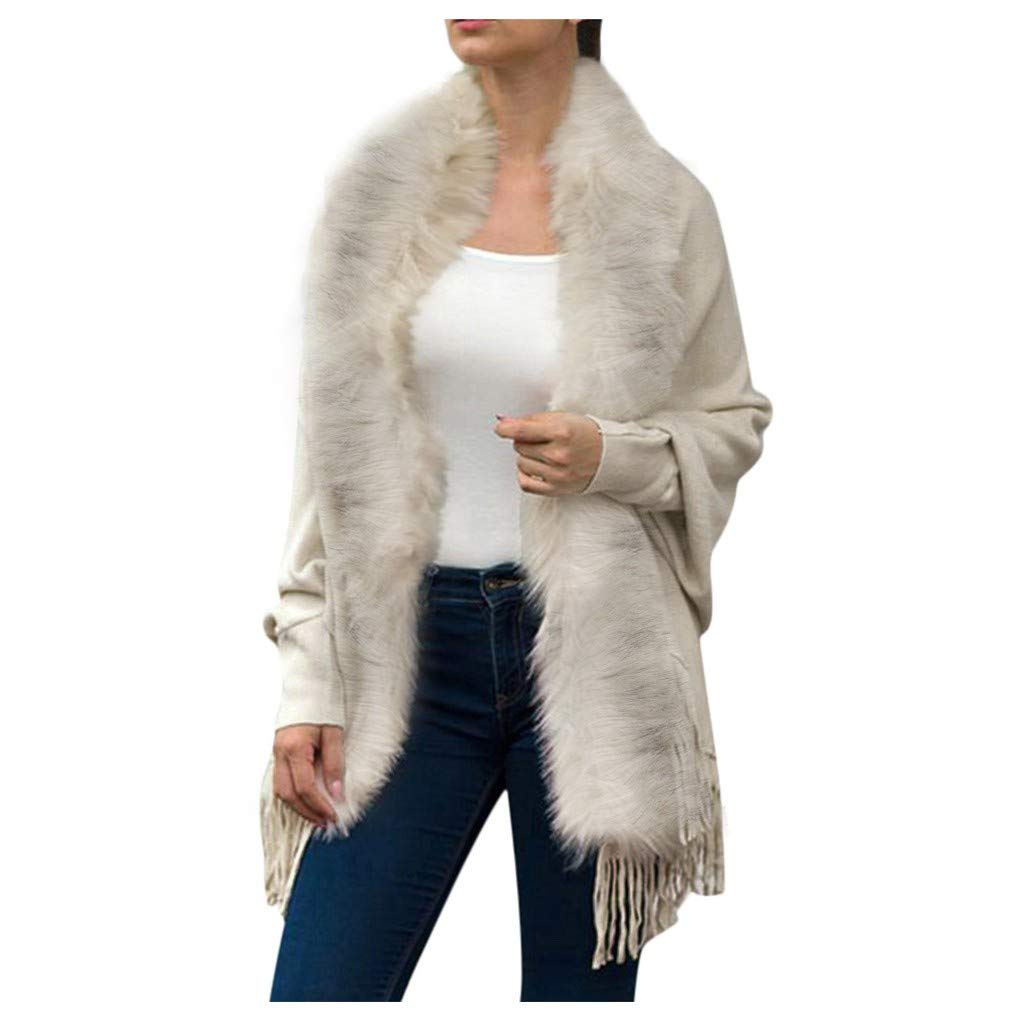 Manteau Cardigan-cape Femme En Fausse Fourrure Beige Ceinturé - Taille Unique, Neuf Avec étiquette