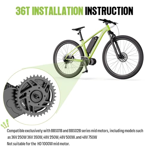 Varstrom Chainring for BAFANG Mid Motor:36T Sprocket for BBS02B BBS01B Mid Drive Kit,Black Aluminum Alloy Chain Wheel for BAFANG 250W/500W/750W Electric Bike Conversion Kits - Thumbnail 4