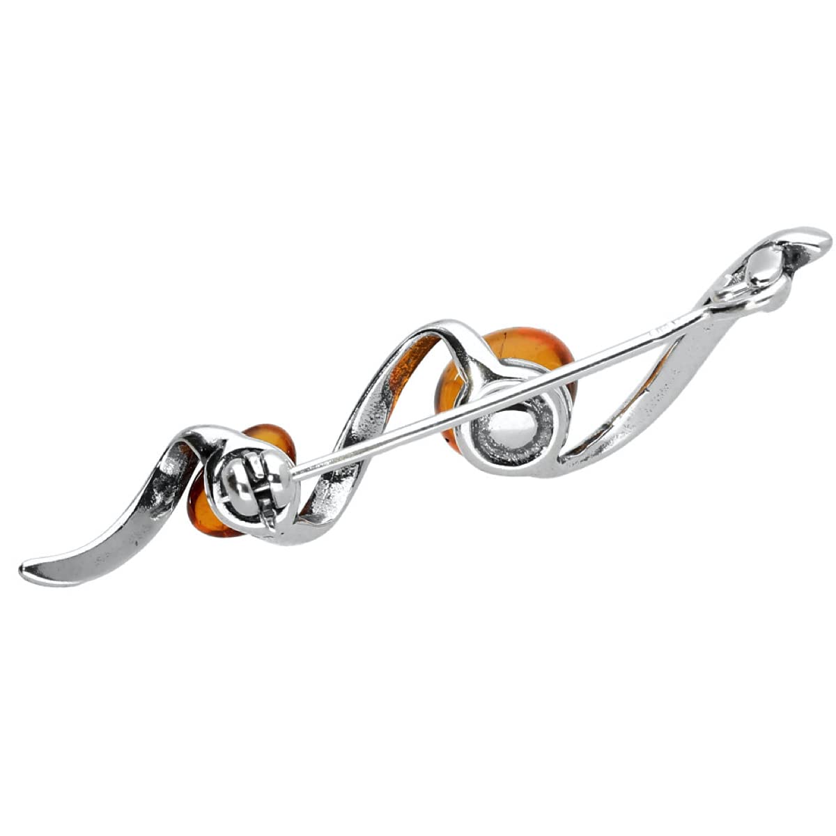 Spilla da donna in stile contemporaneo/vittoriano, con ambra, in argento Sterling 925, con ambra, 47mm x 11mm, Argento sterling Gemma, Ambra