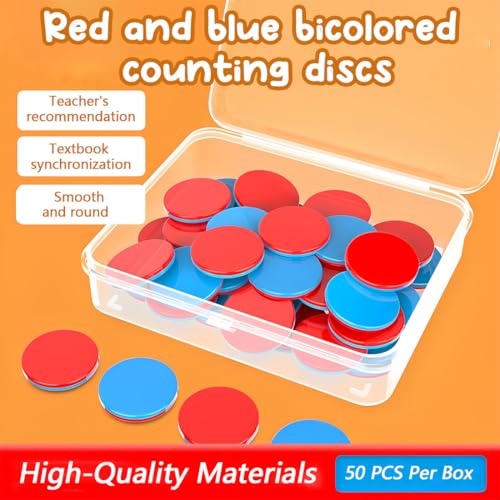 ZORTVUL 50 Stück Wendeplättchen Rot Blau Plastik 1 Kunststoff Boxen Satz Wendeplättchen Mathe Rechenhilfe Mathematik Wendeplättchen Zählchips Für Kinderhände Grundschule Rechenaufgaben