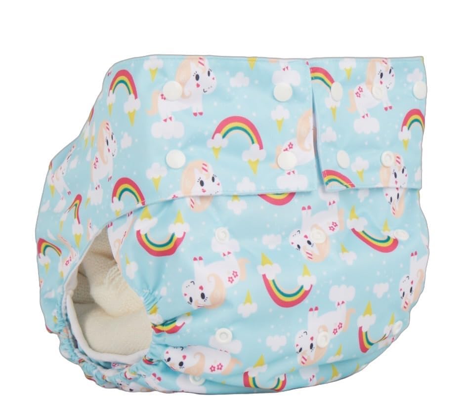 ABDL Diaper Adult Printed Diaper, Unisex - Unicorn and Light Blue Leak Proof, Super Absorbent Diaper, Adult Diaper Cover/Wrap, ABDL Japanese Standard