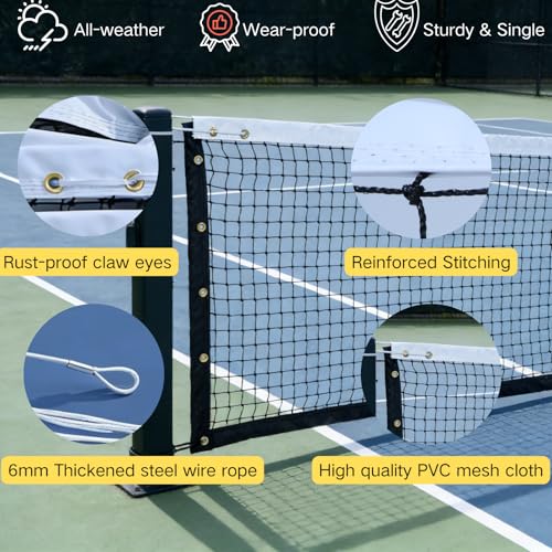 Professional Tennis Net 42ft x 3.5ft – Single Layer, 2.5mm Twisted PE, 4.5cm Mesh, UV/Waterproof, 6mm Steel Cable – Complete Kit for Court, Backyard or Driveway by Bovngxor - Image 3