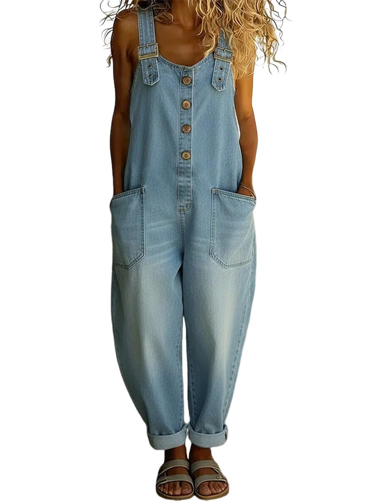 ORANDESIGNE Salopette Jeans Donna Baggy Estiva Vintage Y2K Salopette Jeans Larga Chic Overall Tuta Intera Gamba Larga con Spalline Regolabili