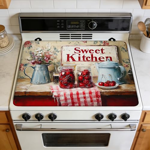 Image of Multi-Design Silicone Stove Cover for Glass /Electric Stoves - 3-in-1 Heat-Resistant Protector Mat, Non-Slip Drying Rack (Teapot, 28 inch L x 20 inch W)