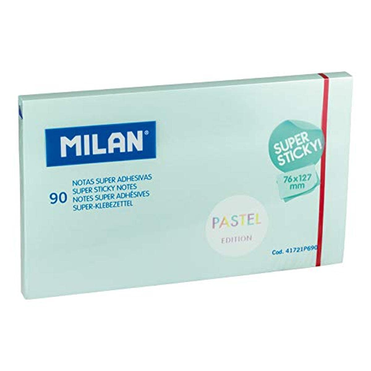 MILAN 1 Bloc 90 Notas Super Adhesivas Azul Pastel 76x127mm, Multicolor, 76 x 127mm