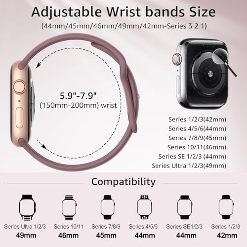 Image of 6 Pack Sport Bands Compatible with Apple Watch Band 38mm 40mm 41mm 42mm 44mm 45mm 49mm 46mm,Silicone Waterproof Strap for iWatch Apple Watch Series 11 10 9 Ultra 8 7 6 5 4 3 2 1 SE Women Men