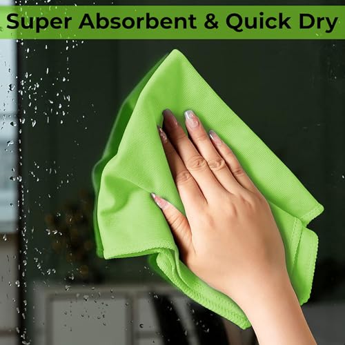 Image of Microfiber Utility Cleaning Towels | 400 GSM Ultra-Soft Cloths for Windows, Glass, Mirror, Car & Kitchen | Streak-Free, Lint-Free | 40 x 40 cm | Aqua Green | Pack of 4