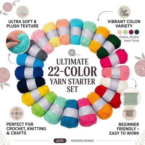 Image of 12 Multicolor Soft Wool Yarn Balls for Knitting, Crochet & DIY Craft | Acrylic Knitting Thread for Hand Embroidery, Weaving, Sewing & Art Projects | Bright Assorted Colors (Multicolor 22)