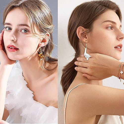 yueton 2 Pairs of Cute Creative Acrylic Hen Chicken Earrings Goose Earrings Novelty Funny Farm Animal Pendant Dangle Drop Earrings Easter Earrings Thanksgiving Fall Earrings Halloween Earrings- 2 Styles3