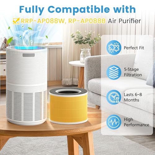 Image of RP-AP088-F1 Replacement Filter Compatible with RENPHO RP-AP088W, RP-AP088, RP-AP088B Air Purifier, 5-Stage High-Efficiency Filtration, Compared Part #RP-AP088-F1, 2 PACK