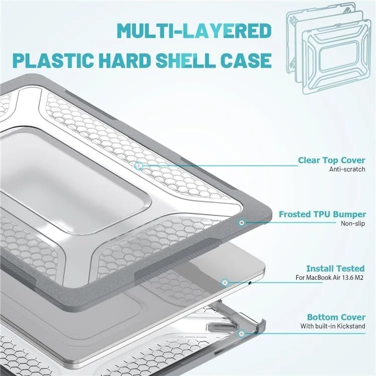 Image of TechTrendz Case Cover Compatible with MacBook Pro 13 inch M2 A2338 Case A2251 M1 A2289 A2159 A1989 A1706 A1708 2024-2017 Honeycomb Design HeavyDuty Protective HardShell TPU Bumper Cover with Kickstand