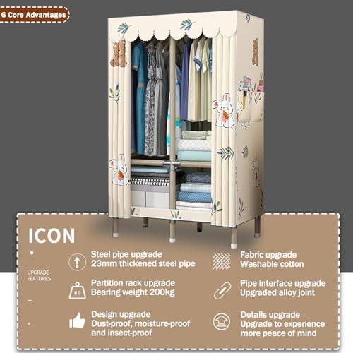 Armoire portable grande capacité dotée de tringles et étagères