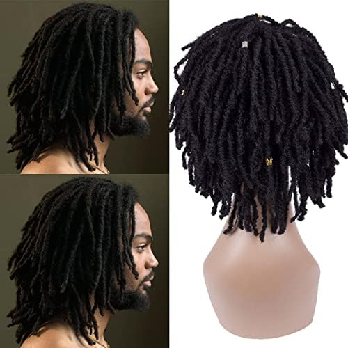 YEZHIQIU 8Inches Short Dreadlock Wig Natural Black Synthetic Hair Nu Faux Afro Dreadlock Wigs Heat Resistant Breathable Faux Locs Braids Hair Wigs (1B#)