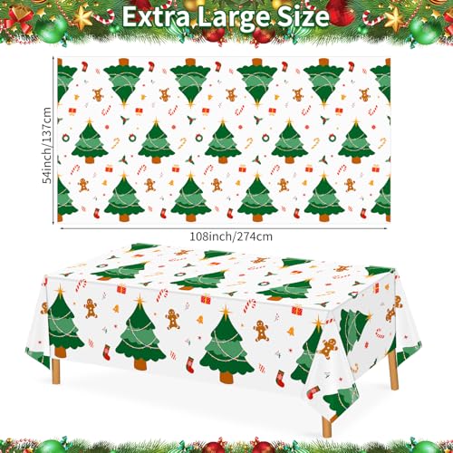 Image of Hxezoc Disposable Plastic Christmas Tree Tablecloth, 54 x 108 Inches Christmas Party Table Cover for Xmas Winter Holiday New Year Home Dinner Decorations