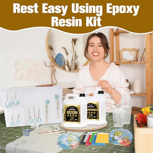 Image of Teexpert Epoxy Resin Kit: 76OZ Casting Resin Crystal Clear Yellow Resistant Self Leveling for Art Craft DIY Jewelry Making with Pigment and Tools for Beginner Starter