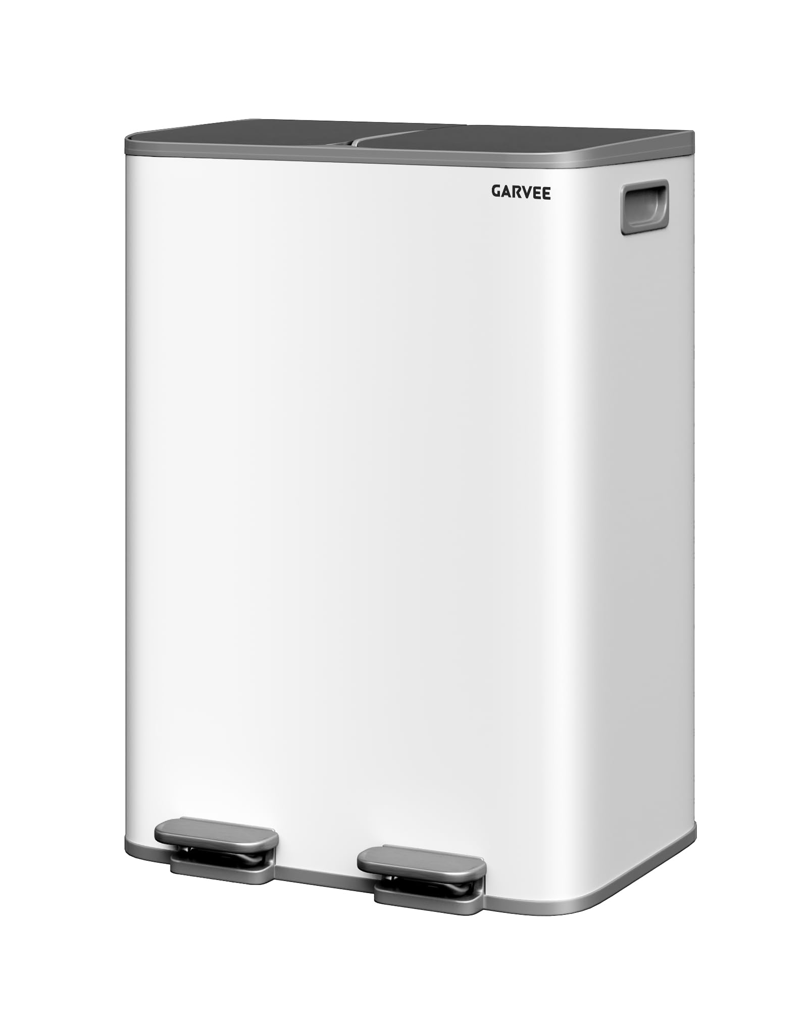 Poubelle de Cuisine Inox 2x30L à Double Compartiment, Pédales Douces avec Couvercle Silencieux, Seau Amovible pour Recyclage, Résistante aux Empreintes, Gris-Blanc