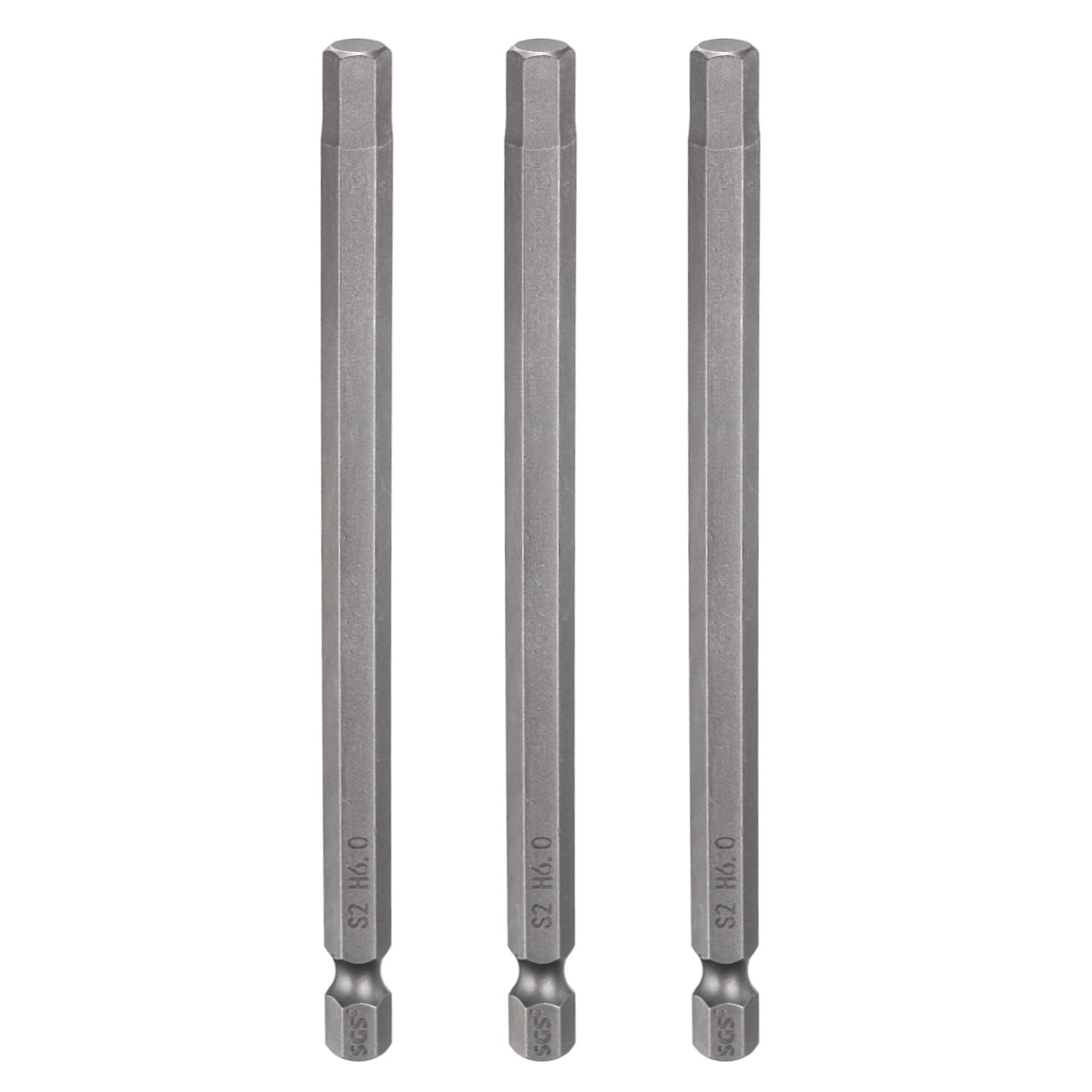sourcing map 3pcs H6.0 Hex Head Drill Bit Wrench 6mm Metric Flat Tip 1/4" Hex Shank 110mm (4.3") Long Magnetic Hexagonal Screw Driver Socket Industrial Screwdriver Power Bits โ image 1