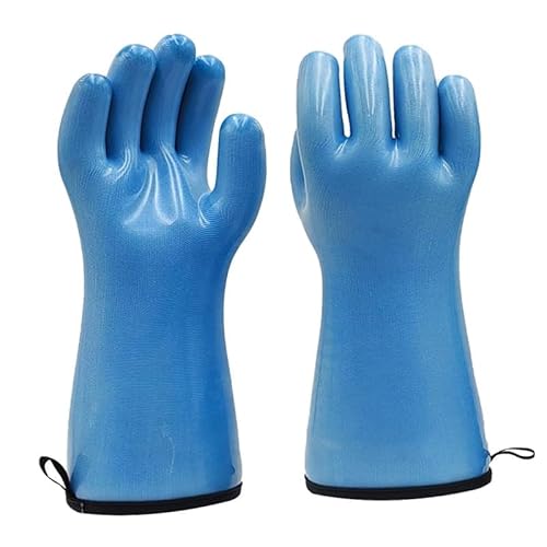 食品グレードの液体シリコン耐熱手袋 - オーブン/電子レンジで500°Fの高温保護、冷凍庫での作業で耐寒性 | キッチンや工業作業に使える多用途の火傷防止手袋(Blue,Medium)