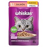 WHISKAS - Alimento Húmedo para Gatos, Sabor Salmón, con Ingredientes Naturales, Calcio, Minerales, Vitamina A y Taurina,...