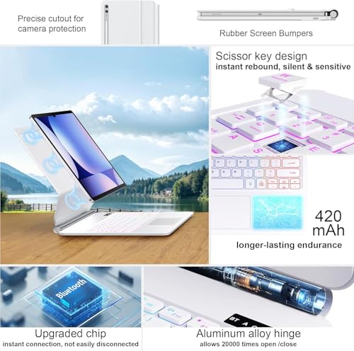 Image of RTSY Magic Style Keyboard for Samsung Galaxy Tab S10 Plus, S10+, S9 Plus, S9+, S9 FE Plus, S8 Plus, S7 Plus (12.4 Inch) with 7-Colors Backlit & Multi Touch Trackpad, Floating Cantilever Design. LED