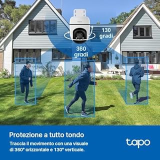 Tapo C500 Telecamera Wi-Fi Esterno FHD, 360° Visuale, Telecamera IP di Sorveglianza, IP65, Visione Notturna a Colori, Rilevamenti Smart AI, Audio Bidirezionale, Allarme sonoro personalizzato