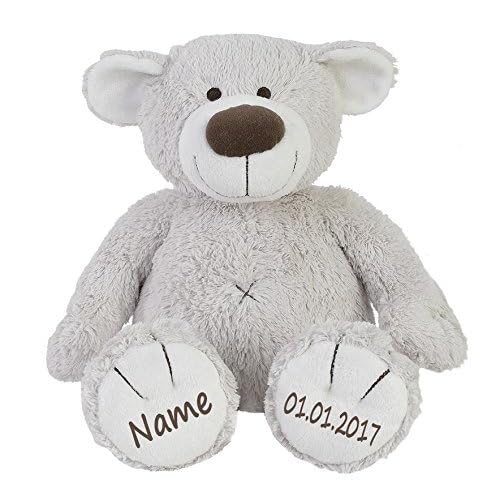 Elefantasie Stofftier Teddy Bär zartgrau Geschenk mit Namen und Geburtsdatum personalisiert 30cm
