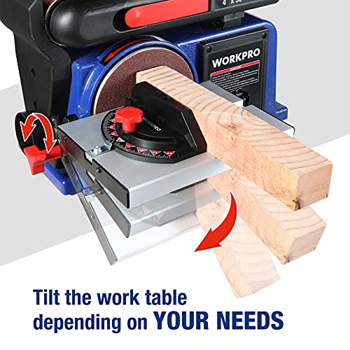 WORKPRO Belt Disc Sander, 4 in. x 36 in. Belt & 6 in. Disc Sander with 6pcs Sandpapers, Cast Iron Base for Sanding Woodworking, DIY Decoration - Image 5
