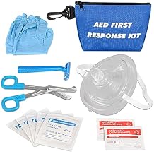 AED First Responder Kit with CPR Rescue Mask, Disposable Razor, EMT Trauma Shears, Gloves, Gauze Pads, Antiseptic Wipes for AED Training, CPR AED First Aid Accessory Kit with Blue Nylon Bag