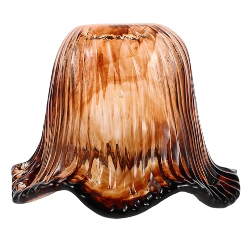 VICASKY Vintage Amber Glass Pendant Lamp Shade Fitter Wave Edge Bell Cover for Floor Table Hanging Lamps Retro Replacement Light Fixture Shade for Bedside and Lighting