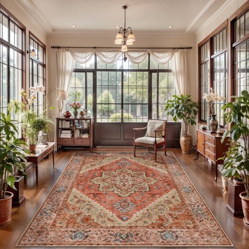 Image of Tangsoo 5x7 Washable Area Rugs for Living Room, Vintage Indoor Non Slip Rug