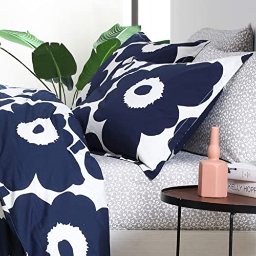 Image of MARIMEKKO - King Duvet Cover Set, Cotton Bedding with Matching Shams & Button Closure, All Season Home Decor (Unikko Indigo, King)
